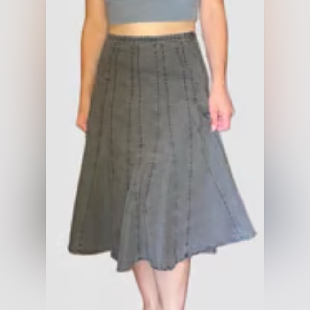 Larry Levine Stretch Denim Pleated Flare Skirt